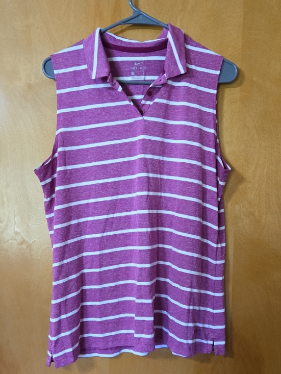 Nike Tops - Nike Sleeveless Polo Tank - Magenta & White Stripes